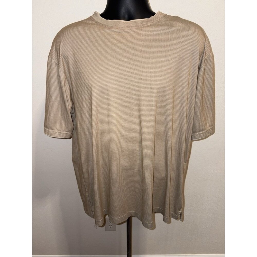 Van Heusen Casual Shirt Crew Neck Short Sleeve Men L Large Beige Golf